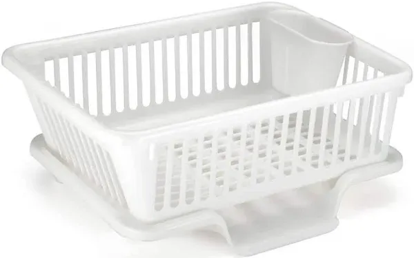 Heavy Duty Plastic Dish Drying Rack Set White Large Drainer With Utensil Cup