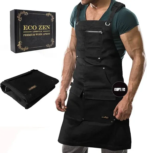 Professional Waxed Canvas Apron with Kevlar Thread - Ergonomic Design &amp; Pockets