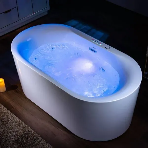 WOODBRIDGE Whirlpool Water Jetted and Air Bubble Freestanding Heated Soaking Combination Bathtub and LED control panel