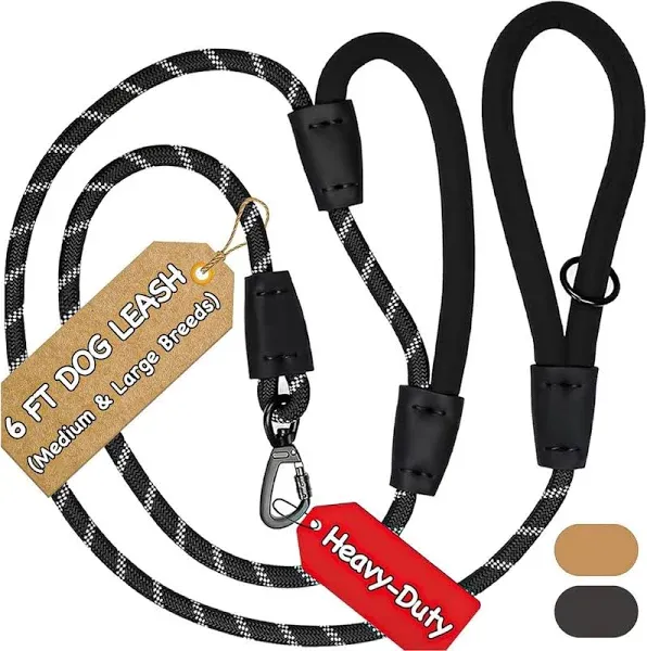 6 Foot Dog Leash, 2 Extra Padded Handles, Heavy Duty No Pull Rope Lead, Locka...