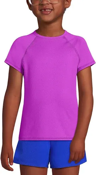 Lands' End Girls Chlorine Resistant Short Sleeve Crew Neck UPF50 Rash Guard