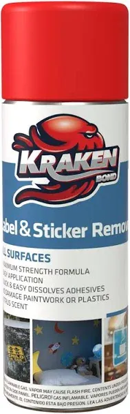 Kraken Bond Label & Sticker Remover Spray - (1x6.7oz) Quick-Dissolve Adhesive Remover Spray with Citrus Scent, Removes Tar, Tape & Bumper Stickers on Multiple Surfaces, No Damage to Paint, 1 Pack