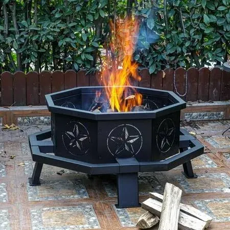 35 Inch Octagonal Fire Pit,Outdoor Fire Pit,Wood Burning Firepit,Bonfire Fire Pit,Firepits for Outside,Camping, Backyard, Patio,Bonfire