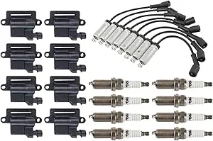 Ignition Kit Ignition Coil Set Spark Plugs Spark Plugs Wire Set Compatible with 02-06 Cadillac 99-07 Chevrolet GMC 03-07 Hummer 06 Isuzu