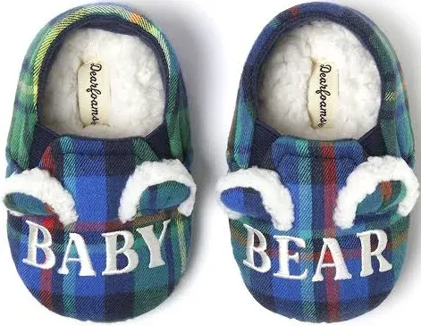 Dearfoams Kids Baby Bear Plaid Closed Back Slipper