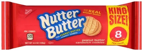 Nutter Butter Peanut Butter Sandwich Cookies, King Size, 3.5 oz