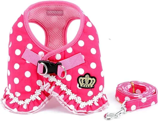 SELMAI Puppy Cat Small Girl Dog Dots Vest Harness Leash Set