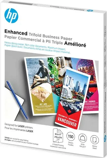 HP - Tri-Fold Laser Brochure Paper, 97 Brightness, 40lb, 8-1/2 x 11, White, 150 /Pack Q6612A (DMi PK