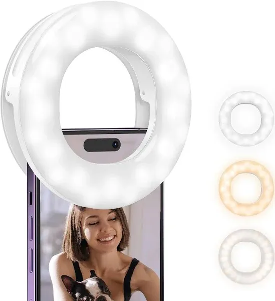 Selfie Ring Light for with 3 Light Temperatures, Portable Rechargeable Clip-o...