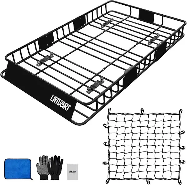 64 x 39 Inch Universal 300LB Heavy Duty Roof Rack Cargo with Cargo Net, Car Top Luggage Holder Carrier Basket for SUV,Truck or RV Camping Storage Steel Construction