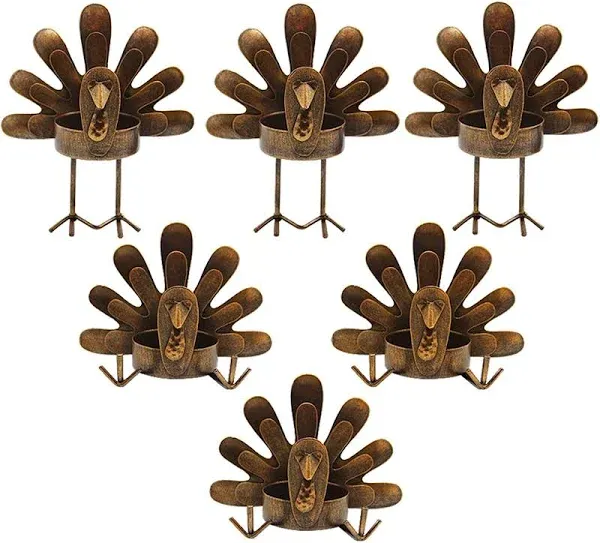 Turkey Candle Holder Set, Bronze Finished Metal Candleholders, Turkey Tealight H