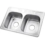 Kingston Brass GKTD33227 Drop-In Double Bowl Kitchen Sink, Brushed