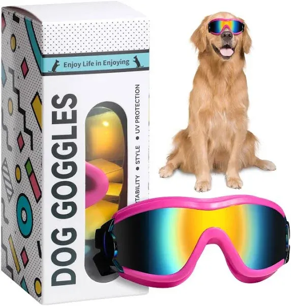 NVTED Dog Sunglasses Dog Goggles, UV Protection Wind Protection Dust Protection Fog Protection Pet Glasses Eye Wear Protection with Adjustable Strap for Medium or Large Dog (Pink)