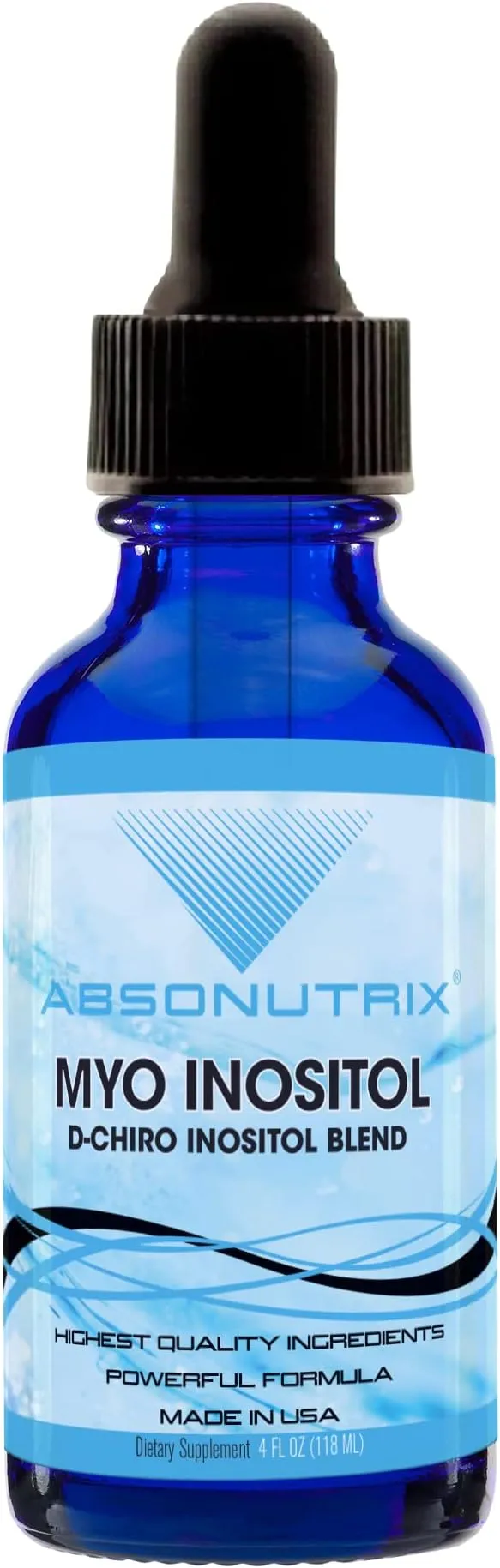 Absonutrix Myo Inositol & D-Chiro Inositol Blend 590 mg, 4 Fl Oz Drops, 200 Potent Servings, Bioavailability, Quick Absorption, GMP-Certified, Non-GMO, Cruelty-Free, Made in USA