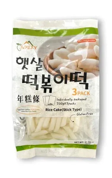 Apexy Korean Rice Cake Chewy Tteok, Tteokbokkik, Rice Cake Soup, Vegan and Gluten Free Non-GMO 21.16 oz (7.05 oz x 3 Individual Pack) Stick Type (Pa