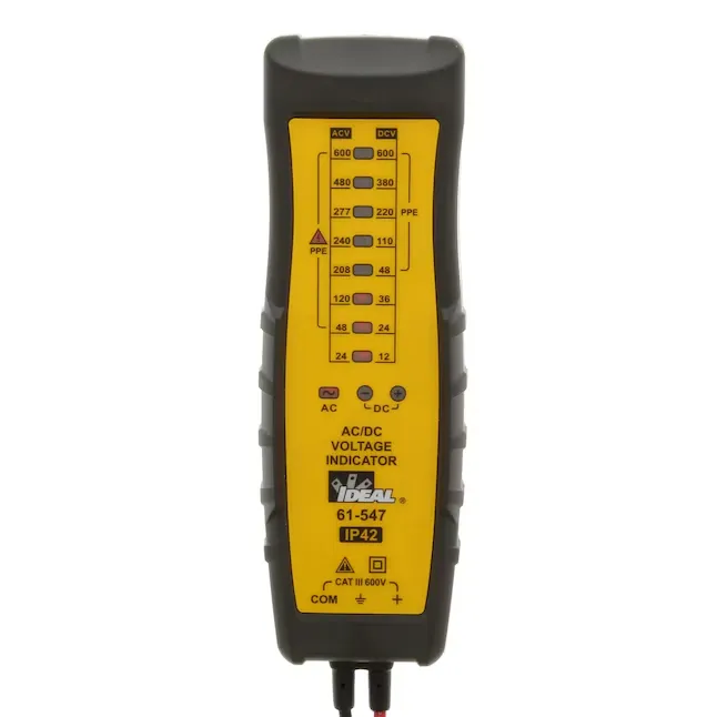 IDEAL Auto Indicating LED Display Voltage Tester 600-Volt in Yellow | 61-547