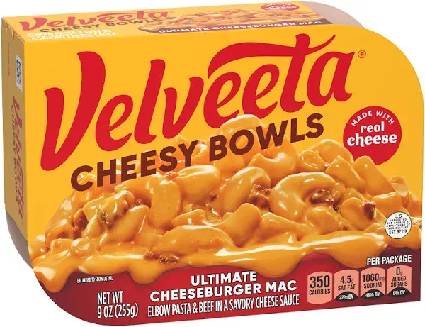 Velveeta Cheesy Bowls Ultimate Cheeseburger Mac Microwave Meal, 9 oz Tray