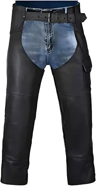 HWK All-Weather Motorcycle Leather Chaps for Men and Women, 36 - Black-