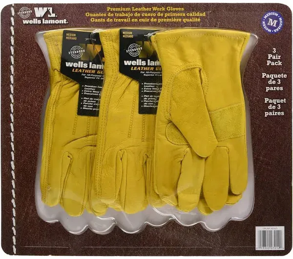 New! Wells Lamont Work &amp; Home Heavy Duty Cowhide Work Gloves! 3 Pairs