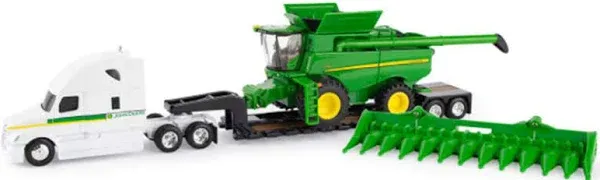 John Deere S780 Combine with Freightliner and Lowboy Trailer 1/64 Scale