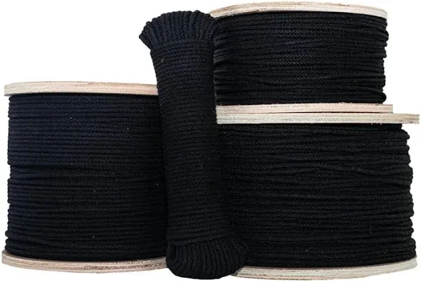 SGT KNOTS Unglazed Cotton Tie Line - Multipurpose Polyester Core for Theatrical Projects, Decor, Cable Management, Hunting - Durable, Weatherproof, Tie Down Rope (1/8" x 3000ft, Black)