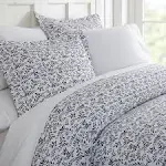 Home Collection Duvet Cover Set (3-Piece): Burst of Vines-Navy/King Blue