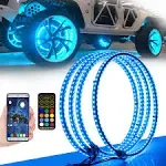 4PCS 15.5inch RGB LED Wheel Ring Light Kit Bluetooth Control w/Turn Signal an...