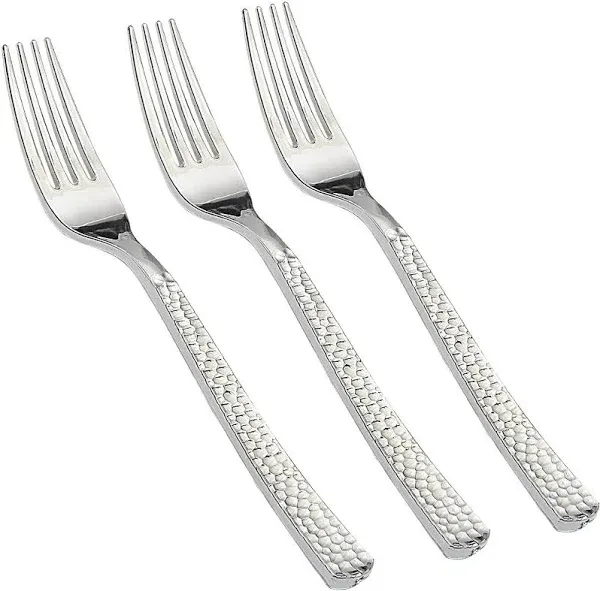 Supernal 300pcs Gold Plastic Forks,Disposable Hammered Forks,Premium Heavyweight Silverware Polished,Perfect for Big Party,Catering Events,Weddings