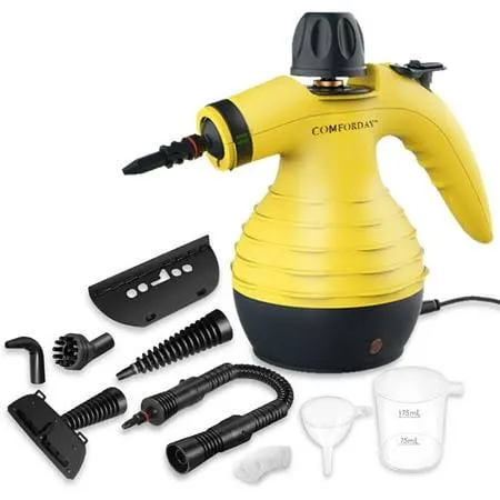 Comforday Multi-Purpose Steam Cleaner with 9-Piece Accessories, Perfect for Stain Removal, Curtains, Car Seats, Floor, Bathroom, (Yellow)