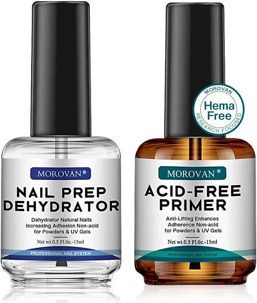 Morovan Professional Natural Nail Prep Dehydrate and Acid-Free Primer, Dehydrator for Acrylic and Gel Nail Polish