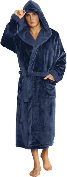 U2SKIIN Mens Hooded Robe, Plush Robes for Men Long Fleece Bathrobe