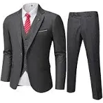 MYS Men's 3 Piece Slim Fit Suit Set, One Button Solid Jacket Vest Pants with Tie