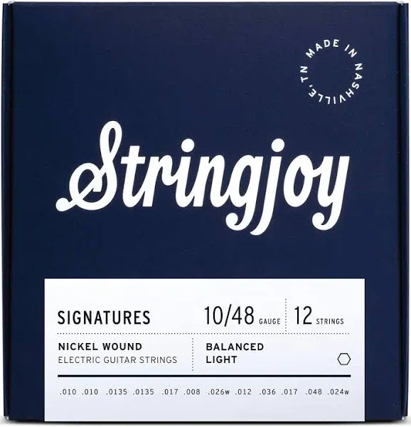 Stringjoy BAL1024 12 String Signatures Nickel Electric Guitar Strings, (Balanced Light Gauge, 10-48)