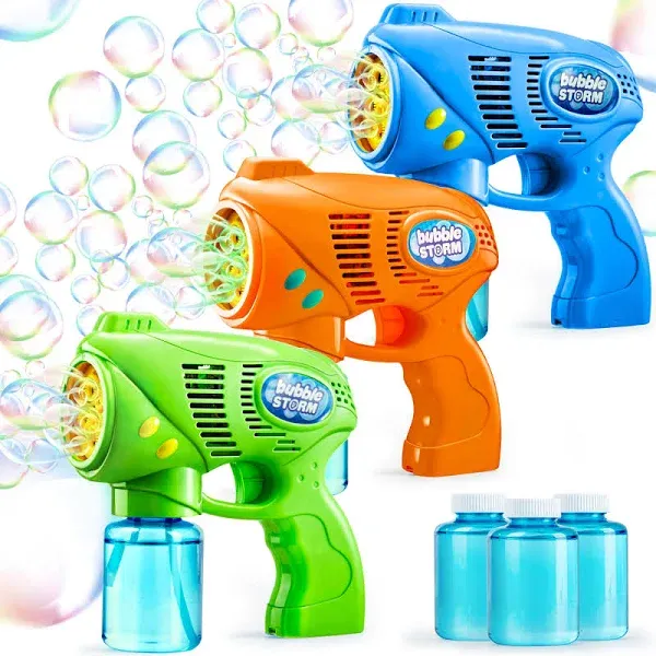 JOYIN 3 Bubble Guns Kit with 3 Bubble Solutions for Kids, Bubble Blaster for Summer Toy, Party Favors, Outdoor & Indoor Activity, Birthday Gift, Bubble Blower