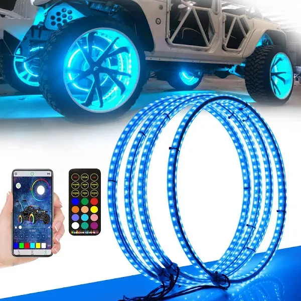 AddSafety 4PCS 155inch RGB LED Wheel Ring Light Kit Bluetooth Control w/Turn Signal and Braking Function can Controlled by Remote and APP