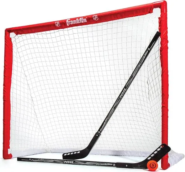 Franklin Sports NHL Youth Street Hockey Set - (2) Kids Junior Hockey Sticks, PVC Goal + Roller Hockey Ball Included - Indoor + Outdoor Net - 46", Red