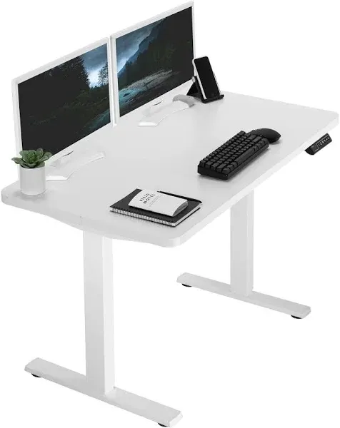 VIVO Electric 63" x 32" Dual Motor Memory Stand Up Desk, Rustic Vintage Brown Table Top, White Frame, DESK-KIT-2W1N