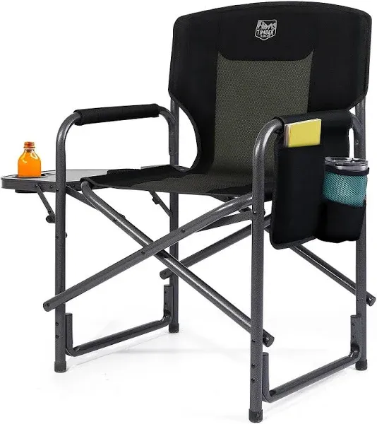 TIMBER RIDGE Lightweight Oversized Camping Chair, Portable Aluminum Directors Chair with Side Table Detachable Side Pocket for Outdoor Camping, Lawn, Picnic, Support 400lbs Grey 2 Pack