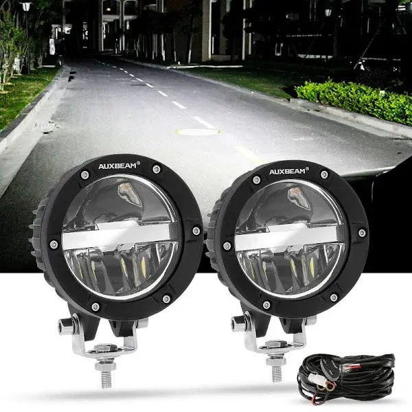 Auxbeam 4 Inch Round LED Offroad Lights 2PCS 90W LED Light Pods Round LED Driving Lights Spot Work Fog Light with Wiring Harness for Truck Pickup SUV ATV UTV 4x4 Jeep(White Beam)