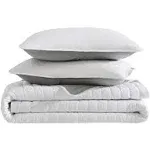 True Classics Microfiber Quilt Set - White/Grey - Full - Queen