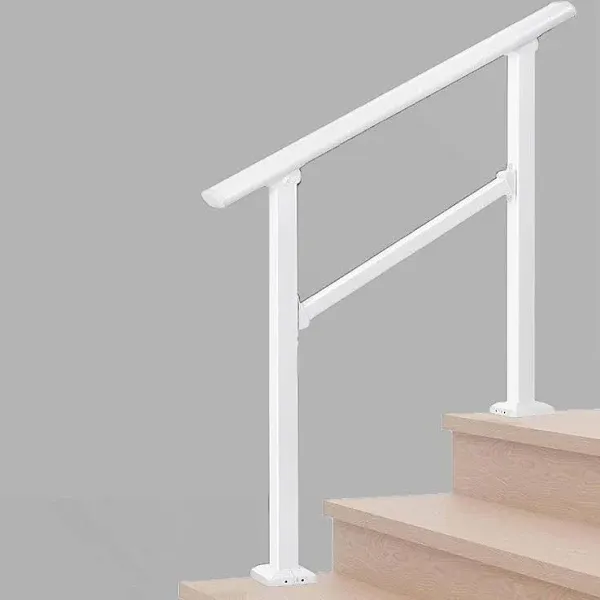 Metty Metal Hand Rails for Outdoor Steps,2 Step Stair Handrail & Indoor Stair Railing Kit，White Railings for Outdoor Steps and Hand Rails for Seniors for Porch Railing & Deck Hand Rail(1-2 Step)