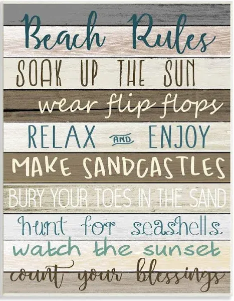 Stupell Nautical Fun Beach Rules List Rustic Boardwalk Sign Wood Wall 