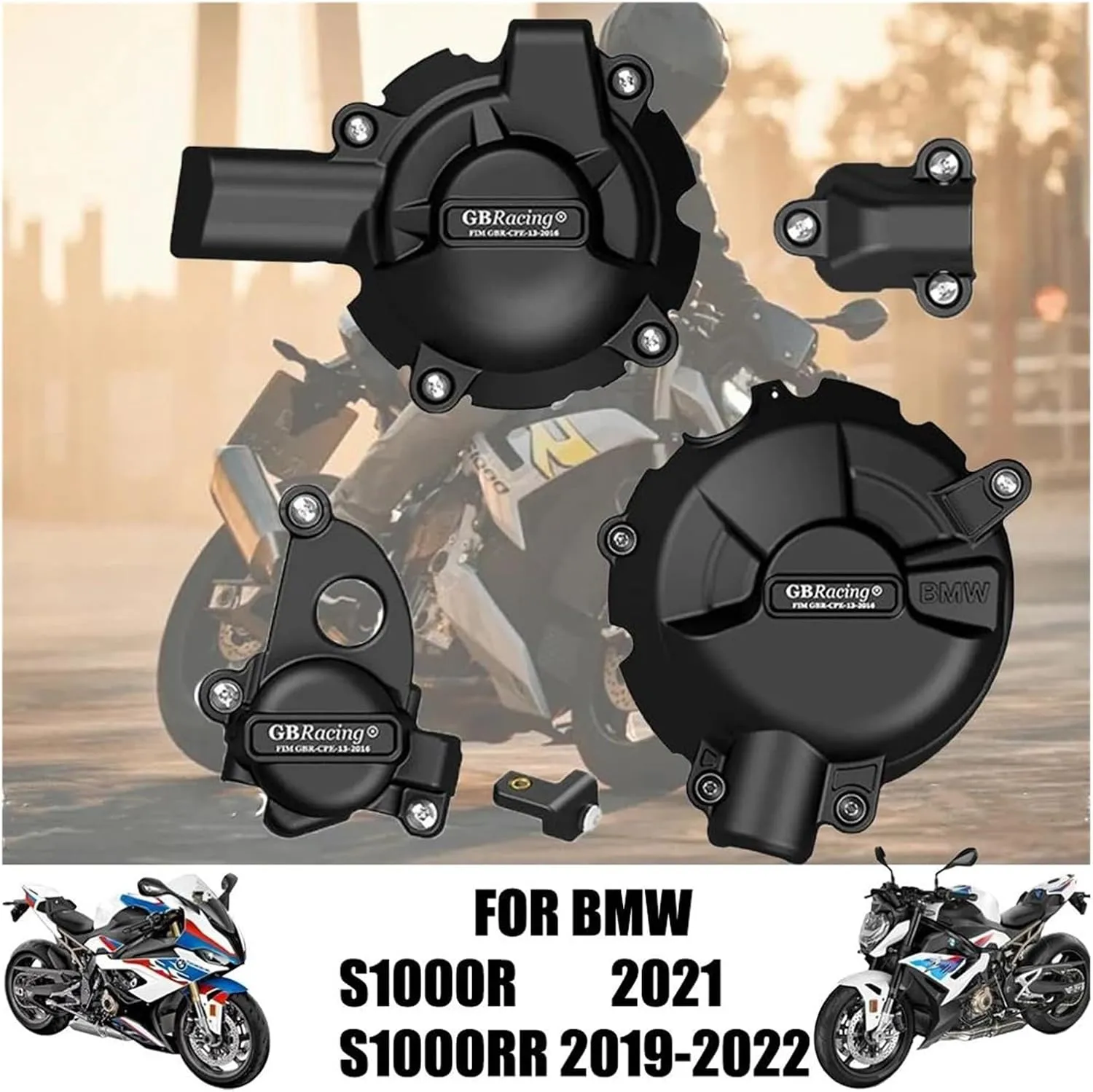 Engine Timing Part Covers Motorcycle Engine Stator Crankcase Nylon Fiber Protective Cover Kit for BMW S1000RR S1000R 2019-2023 Engine Guards Starter Cover(Black)