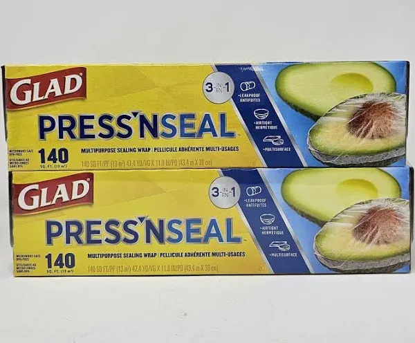 Glad Press'N Seal Multi Purpose Sealing Wrap - Leakproof, Airthight & Multisurface - 2 x 140Sq. Ft