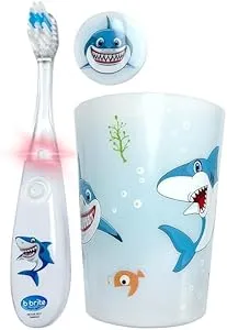 Lily's Home Kids Flashing Timer Toothbrush Kids with Soft Bristles, Rising Cup & Cover - Fun 2-Min Light-Up Brushing for Children - Toddler Toothbrush Soft Toothbrush Kit (Shark)