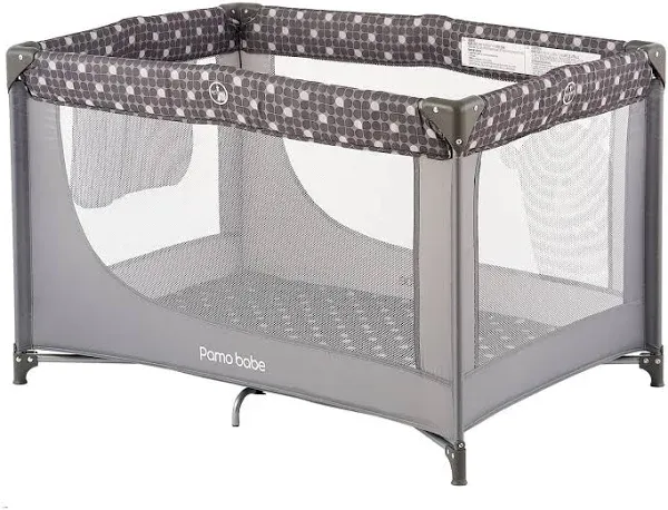 Pamo Babe Portable Enclosed Baby Playpen Crib with Mattress and Carry Bag, Gray