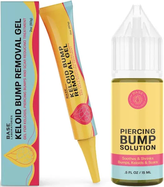 BASE LABORATORIES Piercing Keloid Bumps Shrinking Duo | Piercing Bump Treatment (.5oz) + Keloid Bump Removal Gel (2oz) | Keloid Scar Removal for all Scars, Keloids & Piercing Bumps