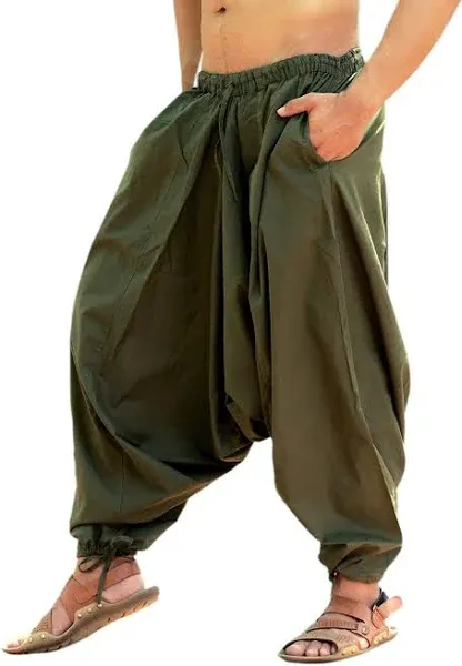 SARJANA HANDICRAFTS Men's Cotton Harem Yoga Baggy Genie Boho Pants