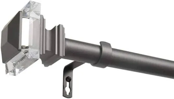 Exclusive Home Prism 1" Curtain Rod and Coordinating Finial Set, Matte Black, Adjustable 66"-120"