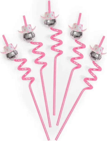 xo, Fetti Disco Cowgirl Pink Reusable Straw Set - 12 pc | Last Disco Bachelorette Decorations, Rodeo Birthday Party Supplies,Space Cowboy Favors